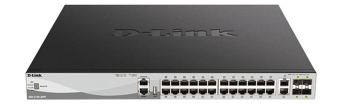 DGS-3130-30PS 30-Port Lite Layer 3 Stackable Managed PoE Switch 